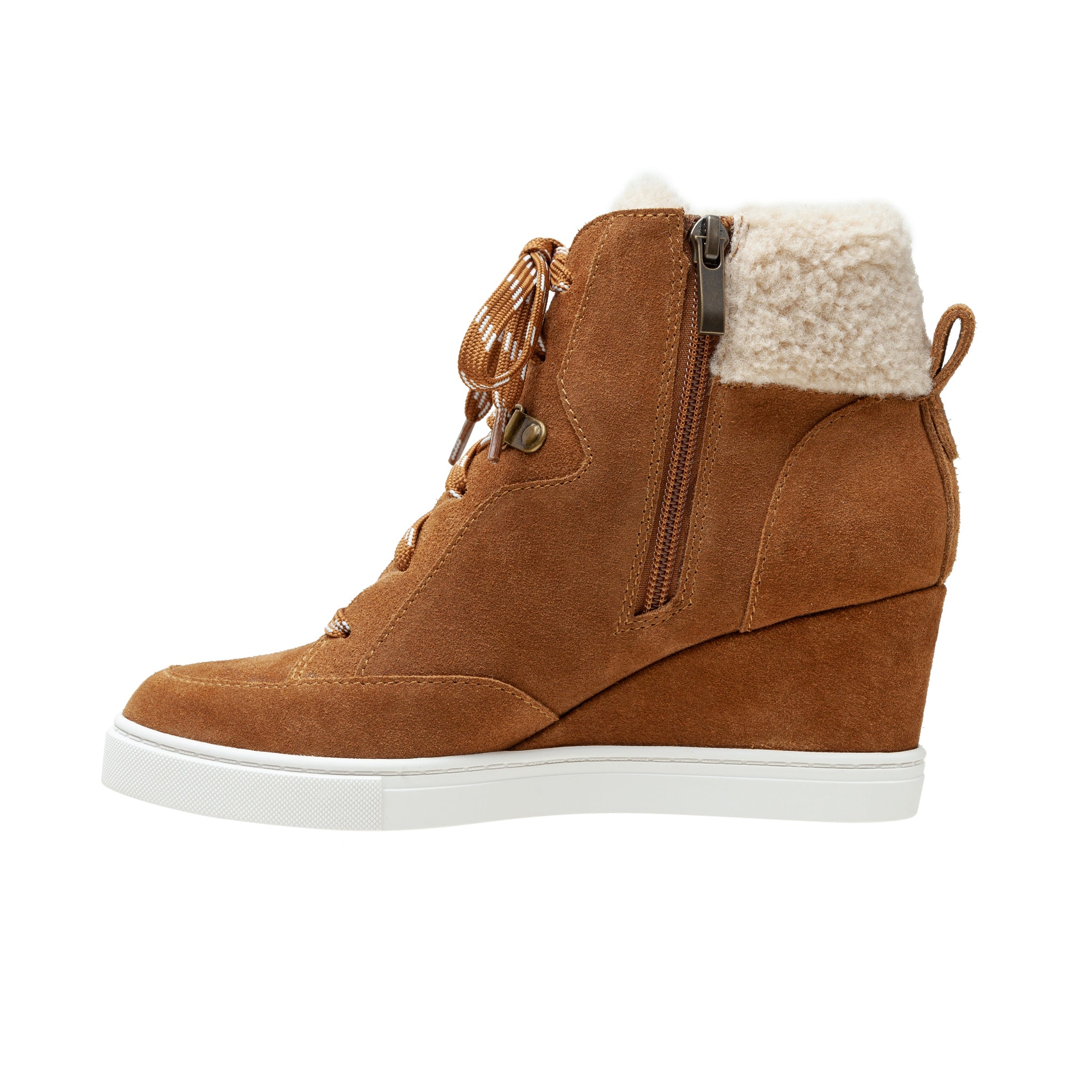 ARDEN Faux Shearling Trimmed Wedge Sneakers