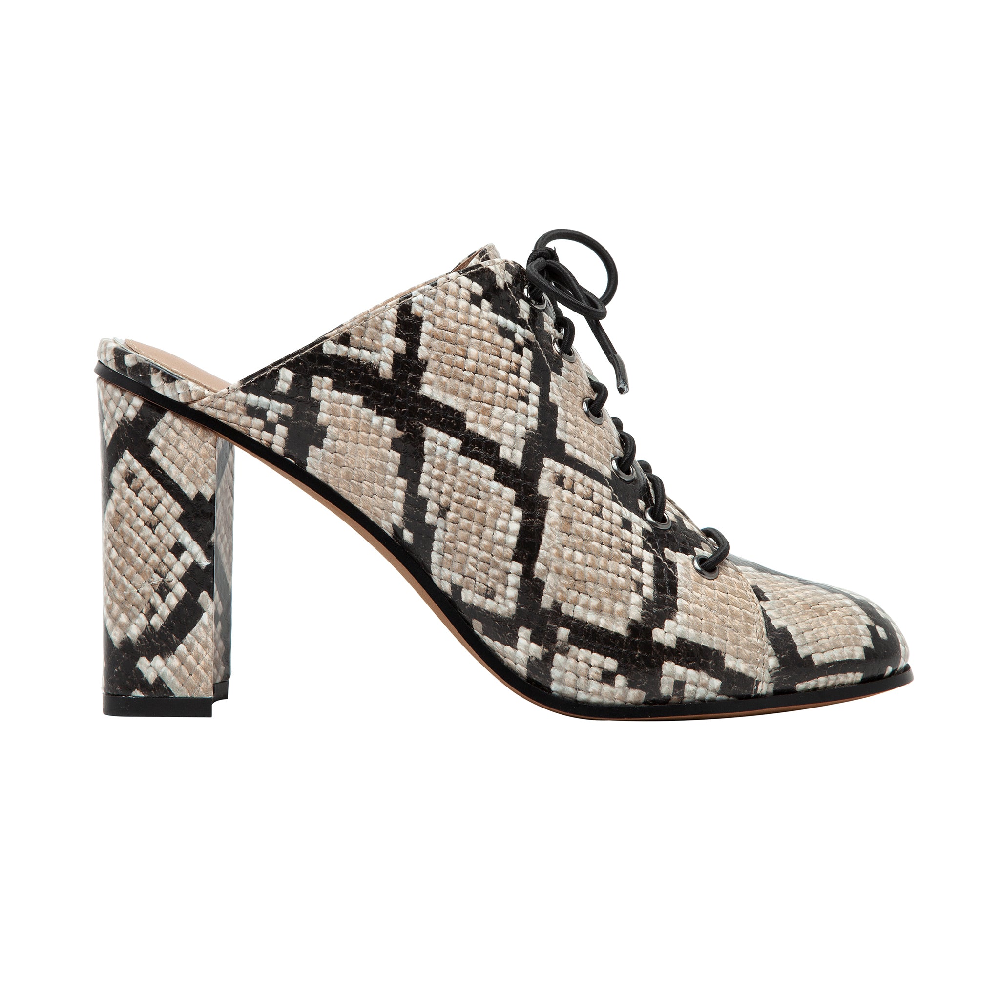 SYLVIE | Sassy Lace-Up High Block Heel Leather Mule – LINEA