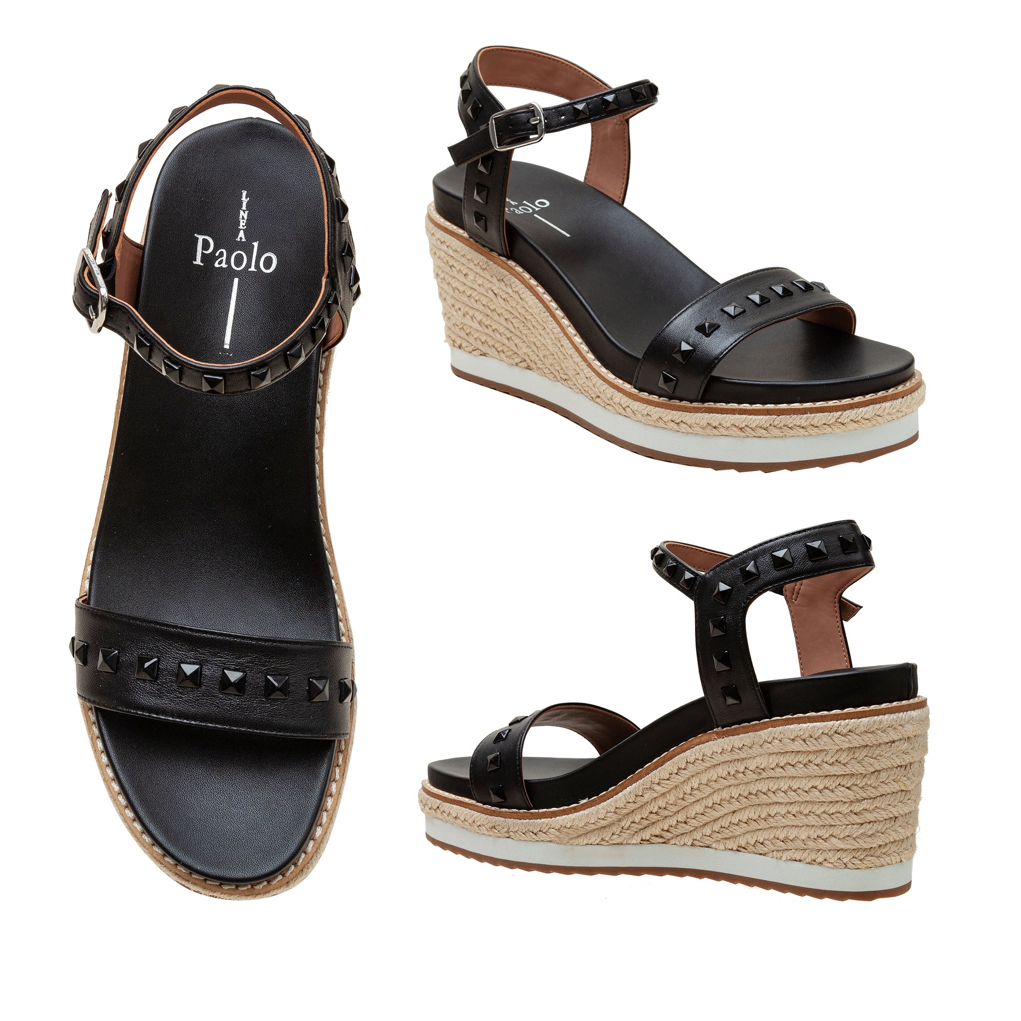 VICHI Studded Leather Espadrille Wedges